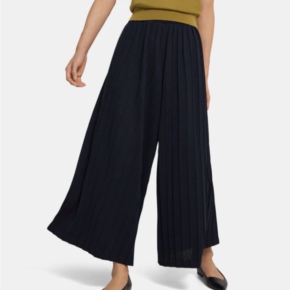 Theory Pleated Palazzo Pants in Navy - Picture 2 of 7